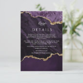 Paarse Agate & Gouden Huwelijks Script Detailkaart Informatiekaartje (Staand voorkant)