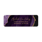 Paarse Agate Gouden Script Trouw Retouradres Etiket (Voorkant)
