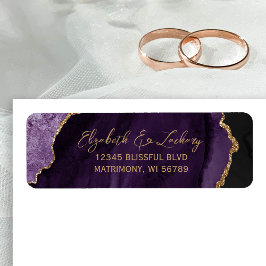 Paarse Agate Gouden Script Trouw Retouradres Etiket