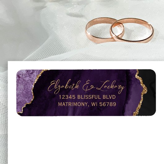 Paarse Agate Gouden Script Trouw Retouradres Etiket