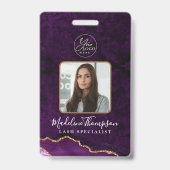 Paarse Agate Marble Business Logo Bedrijf ID Badge (Voorzijde)
