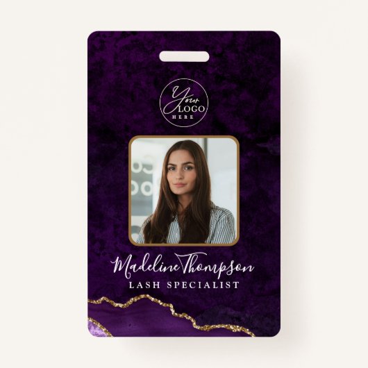Paarse Agate Marble Business Logo Bedrijf ID Badge (Voorkant)
