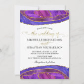 Paarse Agate Modern Waterverf Gold Wedding Kaart (Voorkant)