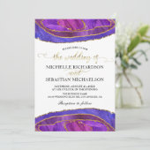 Paarse Agate Modern Waterverf Gold Wedding Kaart (Staand voorkant)