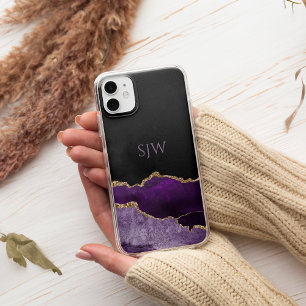 Paarse Agate Monogram Gouden Glitters Case-Mate iPhone Case