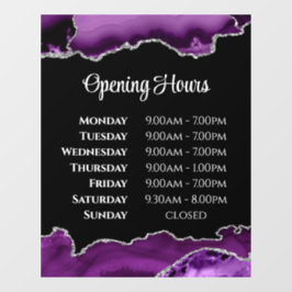 Paarse Agate Openingstijden Venster Cling Raamsticker