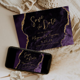 Paarse Agate Script Wedding Sla de datum op Save The Date