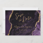 Paarse Agate Script Wedding Sla de datum op Save The Date (Voorkant)