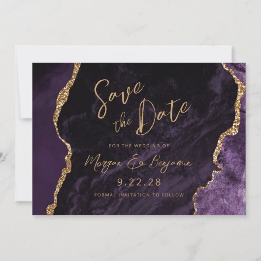 Paarse Agate Script Wedding Sla de datum op Save The Date (Voorkant)