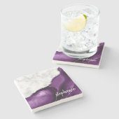 Paarse Agate Signature White Marble Silver Stenen Onderzetter (Zijkant)