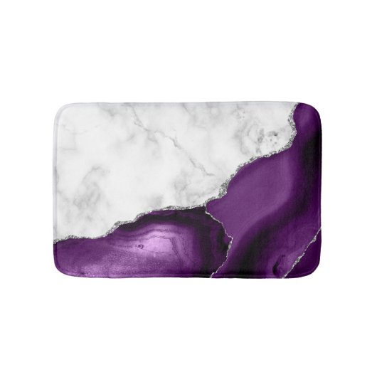 Paarse Agate Silver Glitter White Marble Badmat (Voorkant)