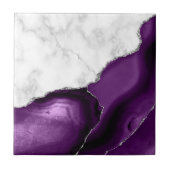 Paarse Agate Silver Glitter White Marble Tegeltje (Voorkant)