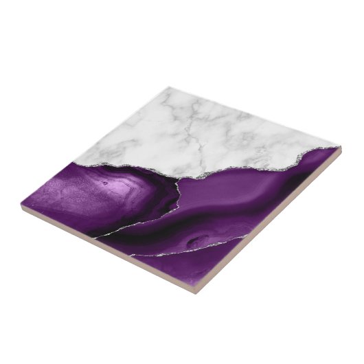 Paarse Agate Silver Glitter White Marble Tegeltje (Zijkant)