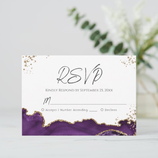 Paarse Agate Wedding RSVP (Staand voorkant)