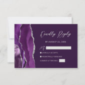 Paarse Agate Zilveren Script Trouw RSVP Kaart (Voorkant)