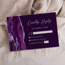 Paarse Agate Zilveren Script Trouw RSVP Kaart