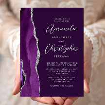 Paarse Agaten Zilver Moderne Script Bruiloft