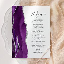 Paarse Agaten Zilver Moderne Script Bruiloft Menu
