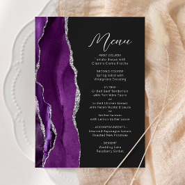 Paarse Agaten Zilver Moderne Script Bruiloft Menu