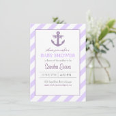 Paarse Ahoy Anchor Baby shower Uitnodiging (Staand voorkant)