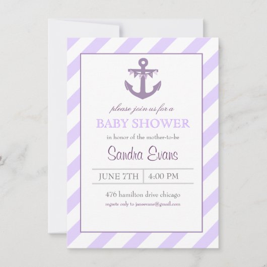 Paarse Ahoy Anchor Baby shower Uitnodiging (Voorkant)