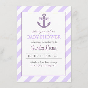 Paarse Ahoy Anker Baby Shower Uitnodiging