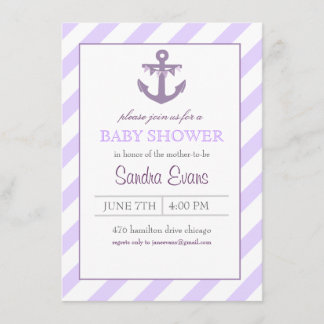 Paarse Ahoy Anker Baby Shower Uitnodiging