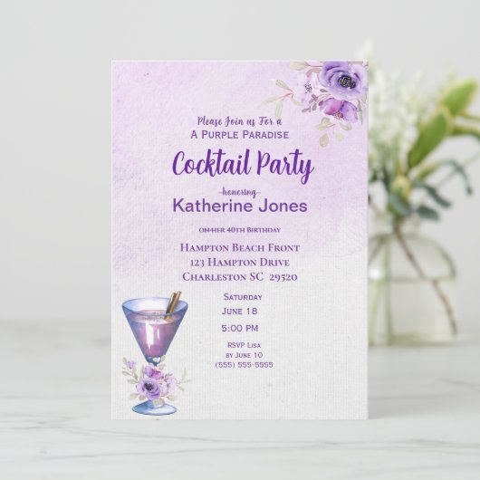 Paarse Alexander Birthday Cocktail Party Kaart (Staand voorkant)