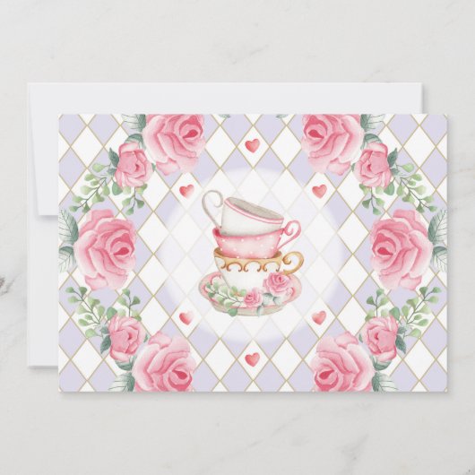 Paarse Alice in Wonderland 1ste verjaardag Mad Tea Kaart (Achterkant)