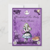 Paarse Alice in Wonderland Tea Party Baby shower Kaart (Voorkant)