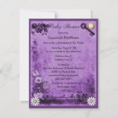 Paarse Alice in Wonderland Tea Party Baby shower Kaart (Achterkant)