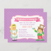 Paarse Alice in Wonderland Verjaardag Tea Party Kaart (Voorkant / Achterkant)