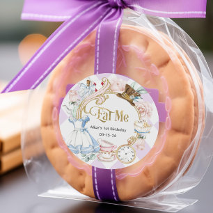 Paarse, Alice onderland, Eet me op, Verjaardag Ronde Sticker