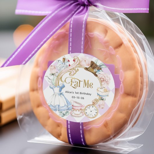 Paarse, Alice onderland, Eet me op, Verjaardag Ronde Sticker