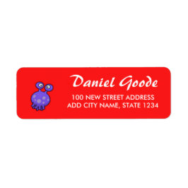 Paarse alien aangepaste details op rood etiket