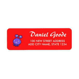 Paarse alien aangepaste details op rood etiket