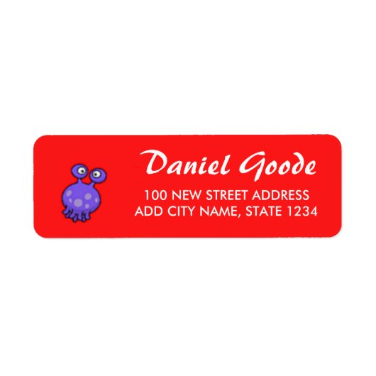 Paarse alien aangepaste details op rood etiket (Voorkant)