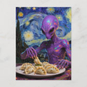 Paarse Alien die Perogies Eet Briefkaart (Voorkant)
