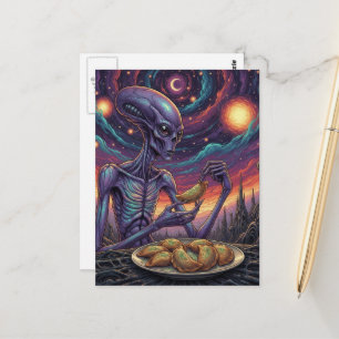 Paarse Alien die Pierogies Eet Briefkaart