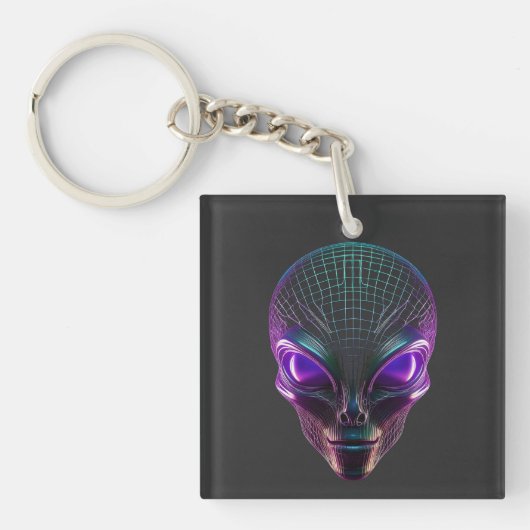 Paarse Alien Met Lichtgevende Ogen Sleutelhanger (voorkant)