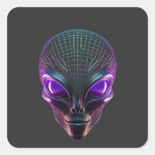 Paarse Alien Met Lichtgevende Ogen Vierkante Sticker