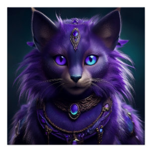 Paarse Alien Ruimtekater met Gejewelde Pantser Perfect Poster