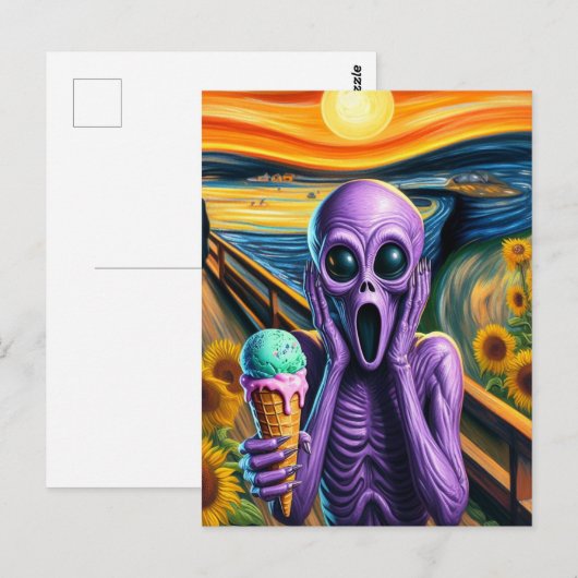 Paarse alien schreeuwt ijs smelt briefkaart (Voorkant / Achterkant)