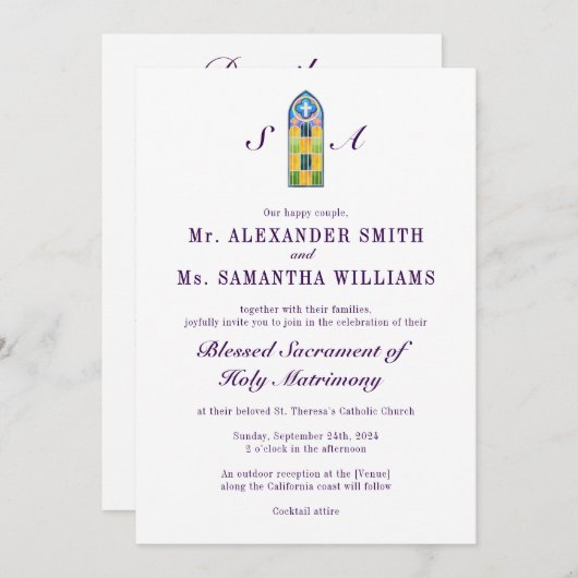 Paarse All-in-One bruiloft Kaart (Voorkant / Achterkant)