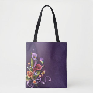 Paarse# All-Over-Print Canvas tas, Middelgroot Tote Bag