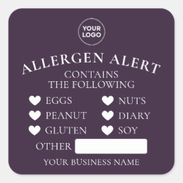 Paarse Allergie Alert Bakkerij Cake Voedsel Sticke Vierkante Sticker