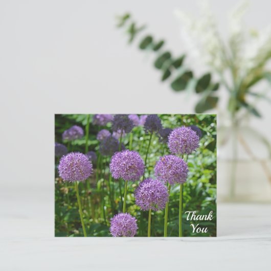 Paarse Allium Flowers Hartelijk dank Briefkaart (Staand voorkant)