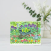 Paarse Allium Flowers Wheelbarrow Waterverf Briefkaart (Staand voorkant)