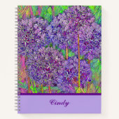 Paarse Allium Mosaic met Waterverf met naam Notitieboek (Voorkant)