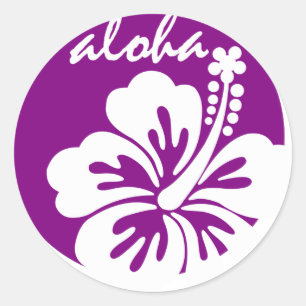 Paarse Aloha bloemcirkel Ronde Sticker